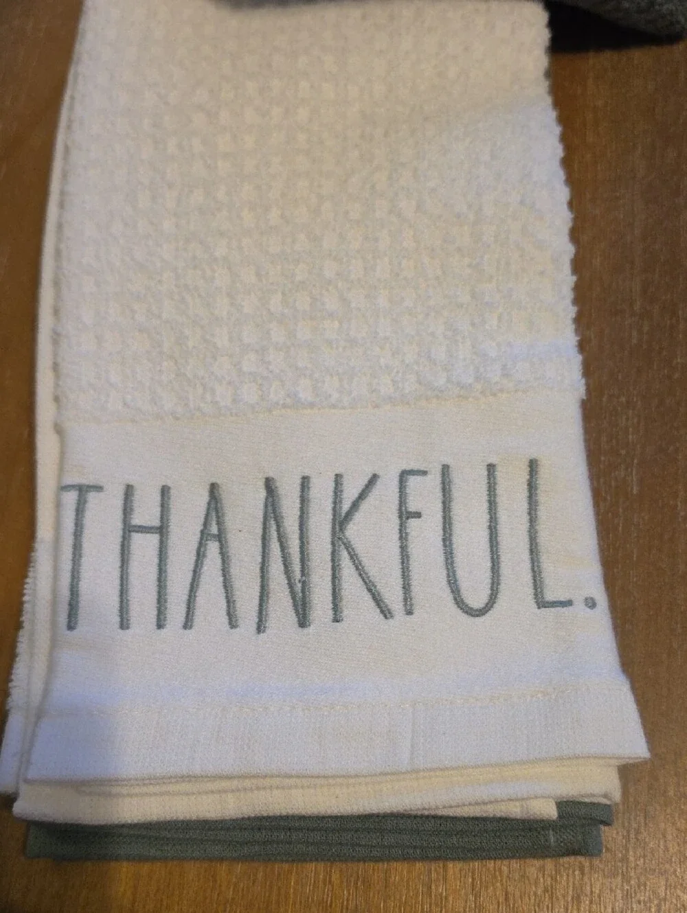 Rae Dunn Olive Green 'BLESSED' Waffle Knit Kitchen Towel Set Of 3 NWT